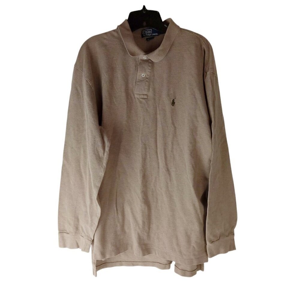 POLO RALPH LAUREN Long Sleeve Polo Size XXL Beige Color 100% Cotton